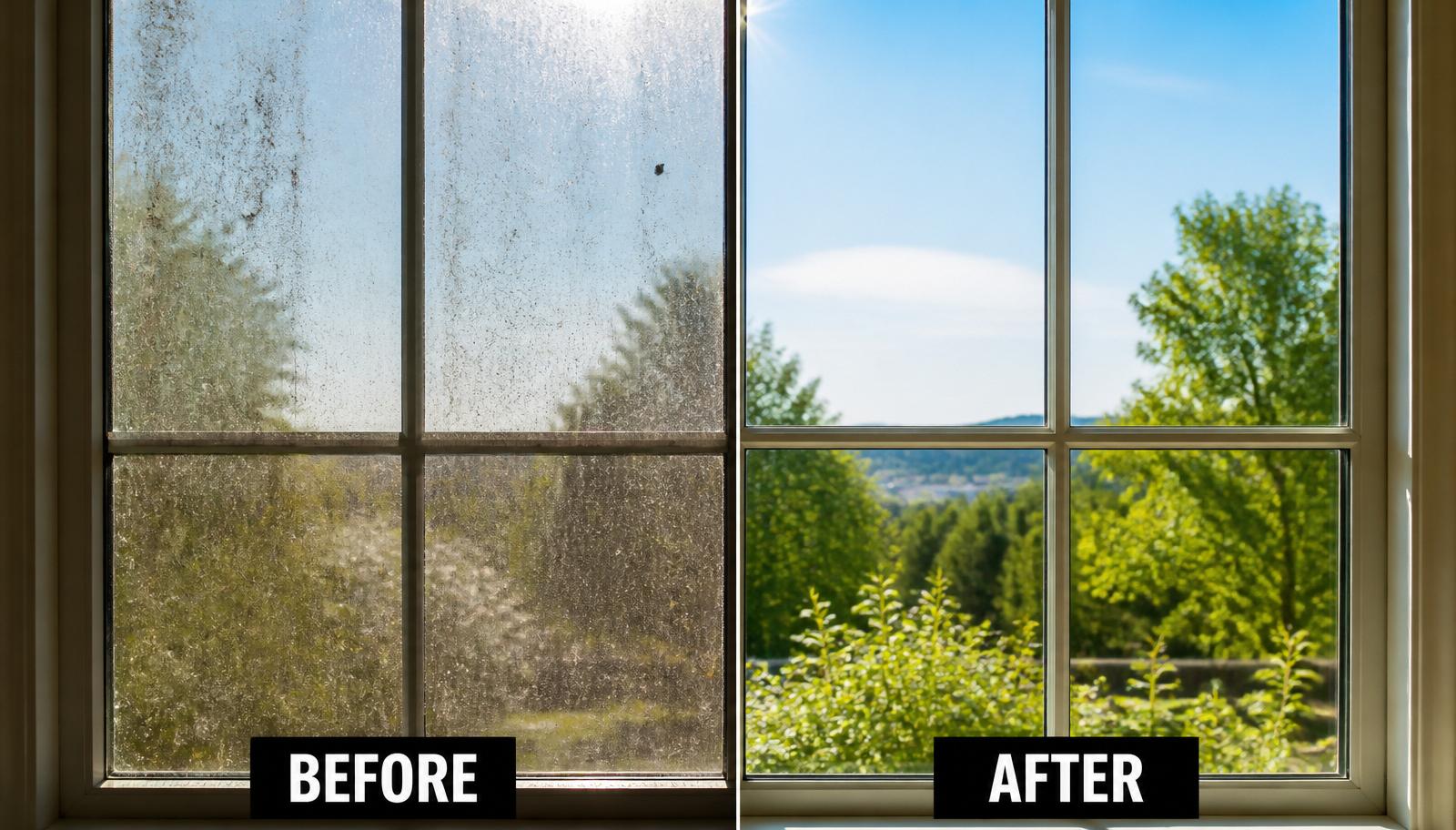 Before and after window cleaning comparison
